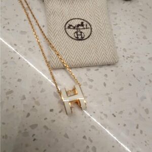 Authentic Hermes Gold and White Pendant Necklace